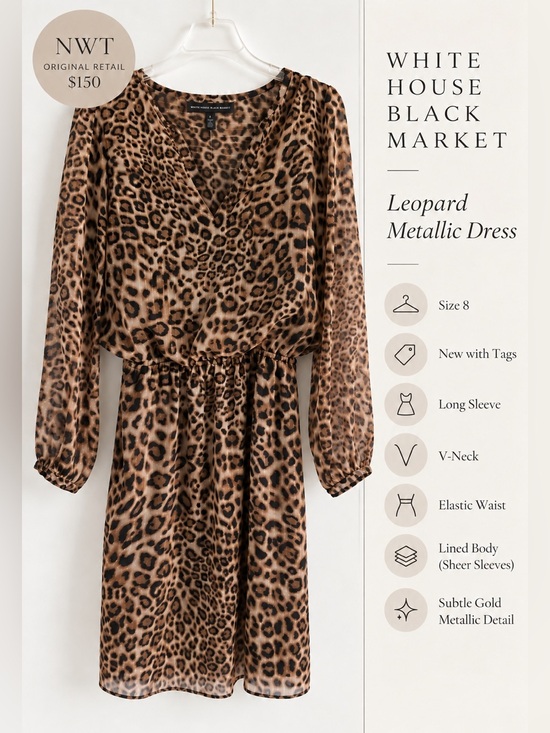 White House Black Market Dresses & Skirts - NWT WHBM White House Black Market Leopard Print Long Sleeve Dress - NWT, Size 8